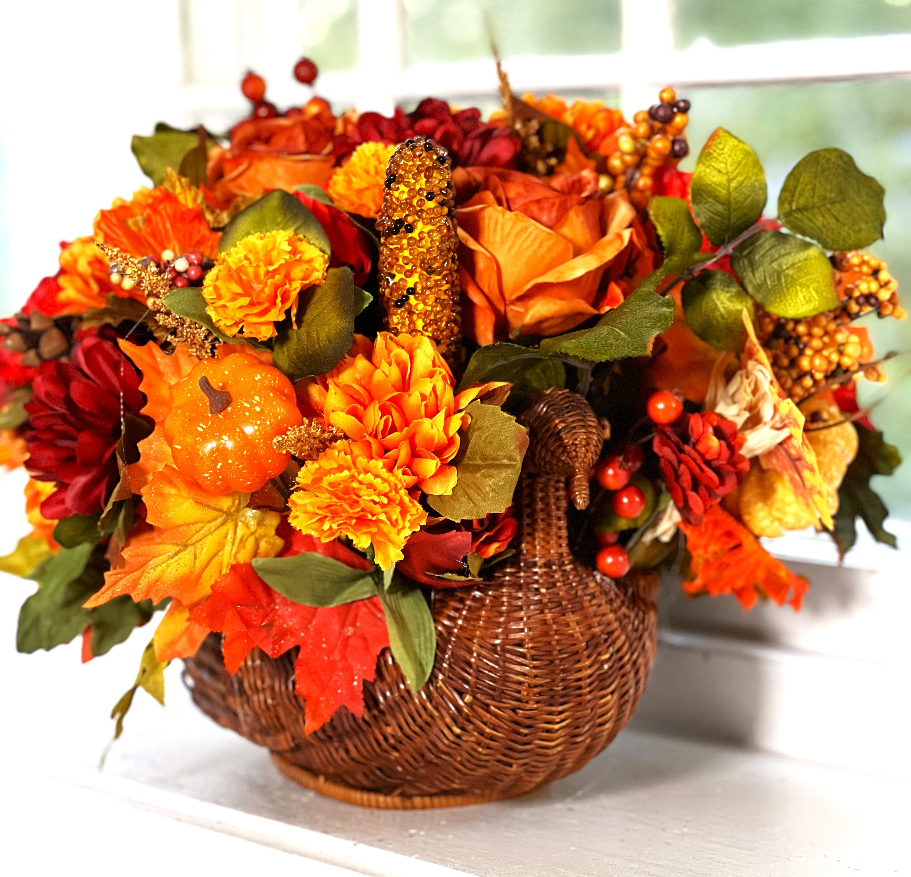 Fall Extravaganza-Table Centerpiece-18"Lx20"Wx11H - Turkey Basket
