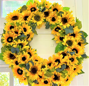 Sunflower Wreath, Home Décor, 3 Seasons Wreath, Door Hanger 30" Diameter