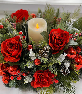 Red Christmas Centerpiece-Lantern Centerpiece- 24" Diameter x16 H with Lantern