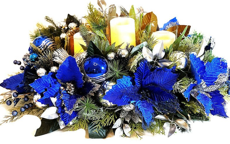 Blue Velvet Centerpiece- Holiday Home Decor- 30"Lx18"WX12"H