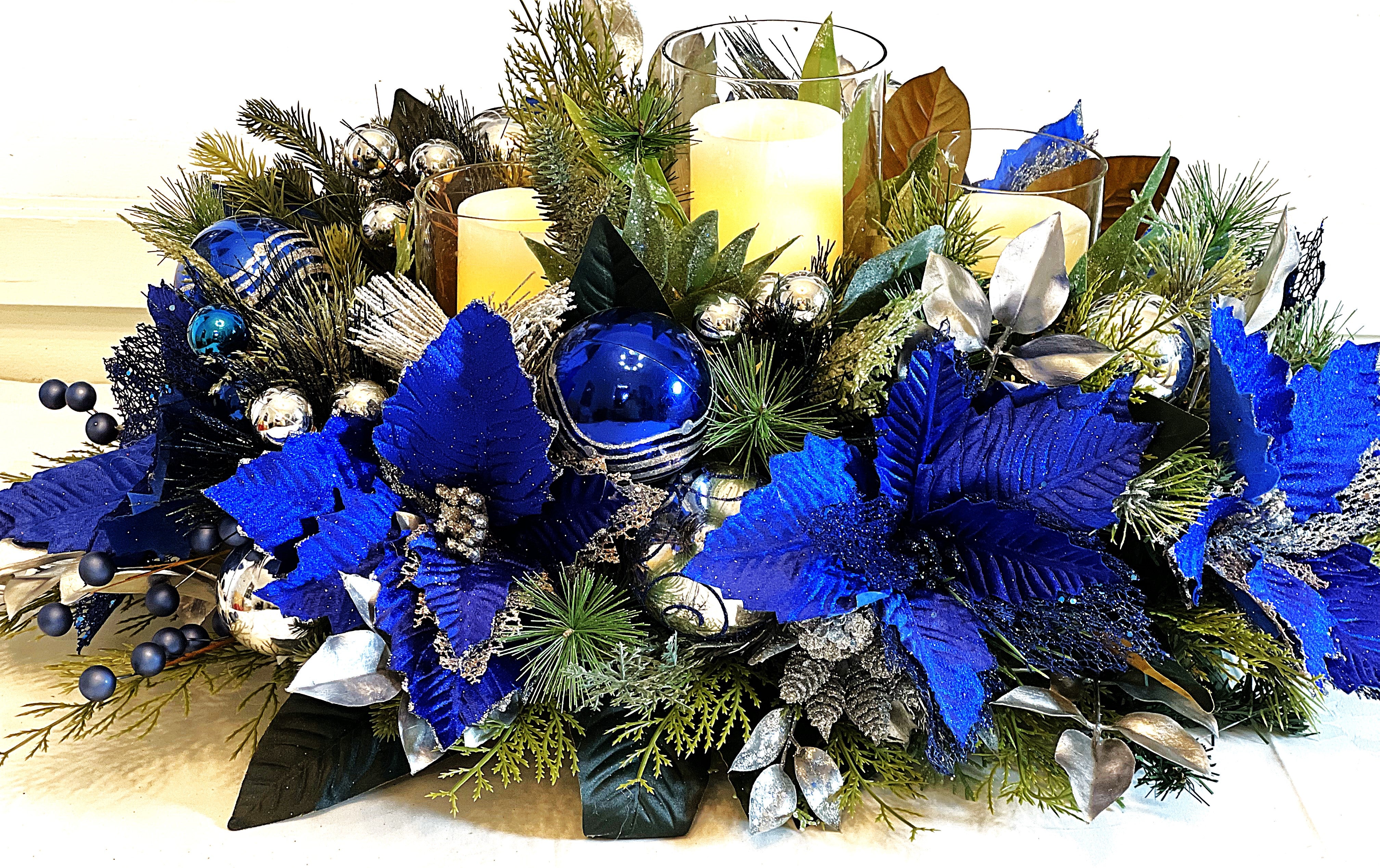 Blue Velvet Centerpiece- Holiday Home Decor- 30"Lx18"WX12"H