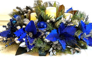 Blue Velvet Centerpiece- Holiday Home Decor- 30"Lx18"WX12"H