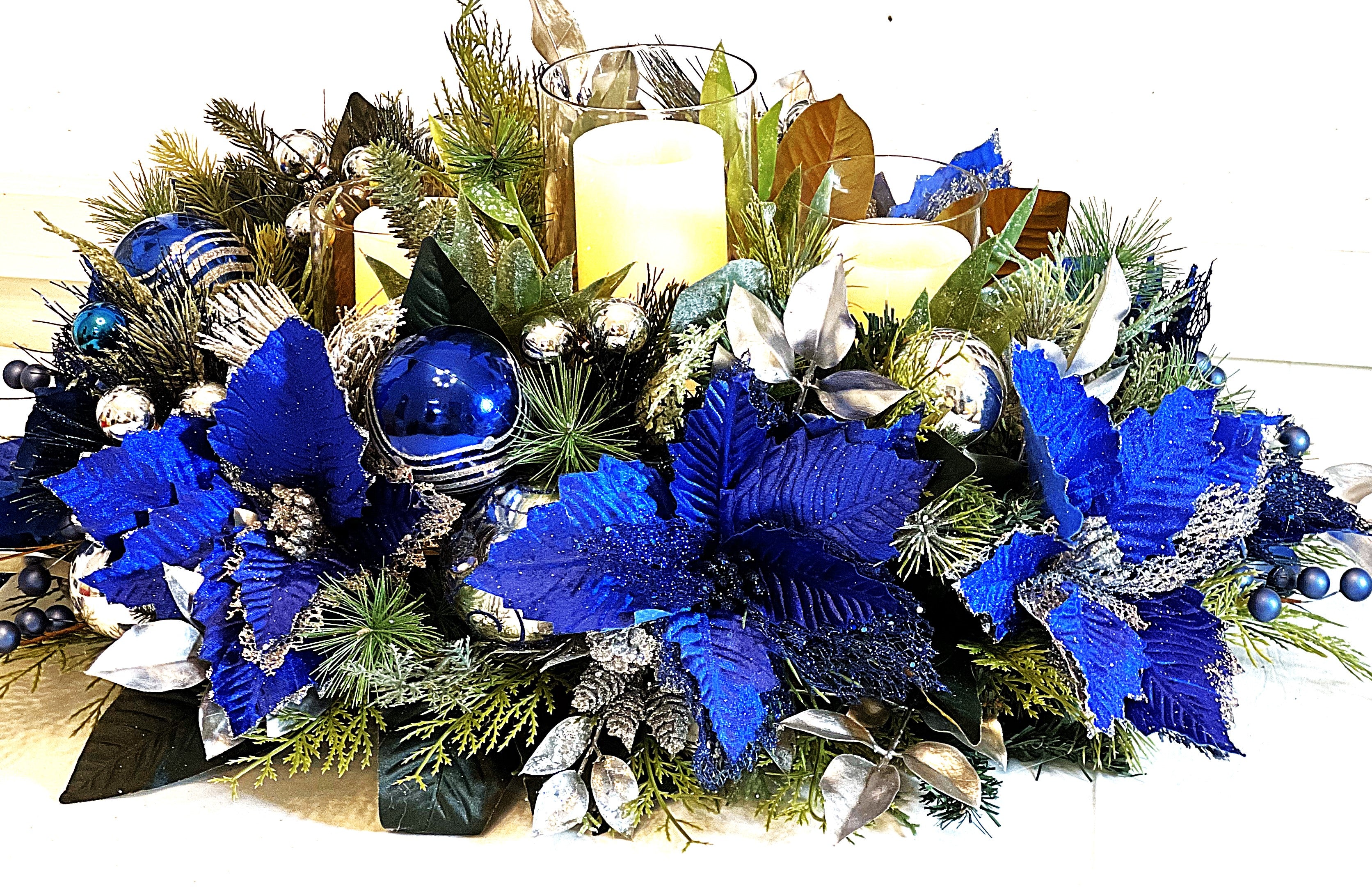 Blue Velvet Centerpiece- Holiday Home Decor- 30"Lx18"WX12"H