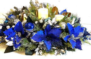Blue Velvet Centerpiece- Holiday Home Decor- 30"Lx18"WX12"H