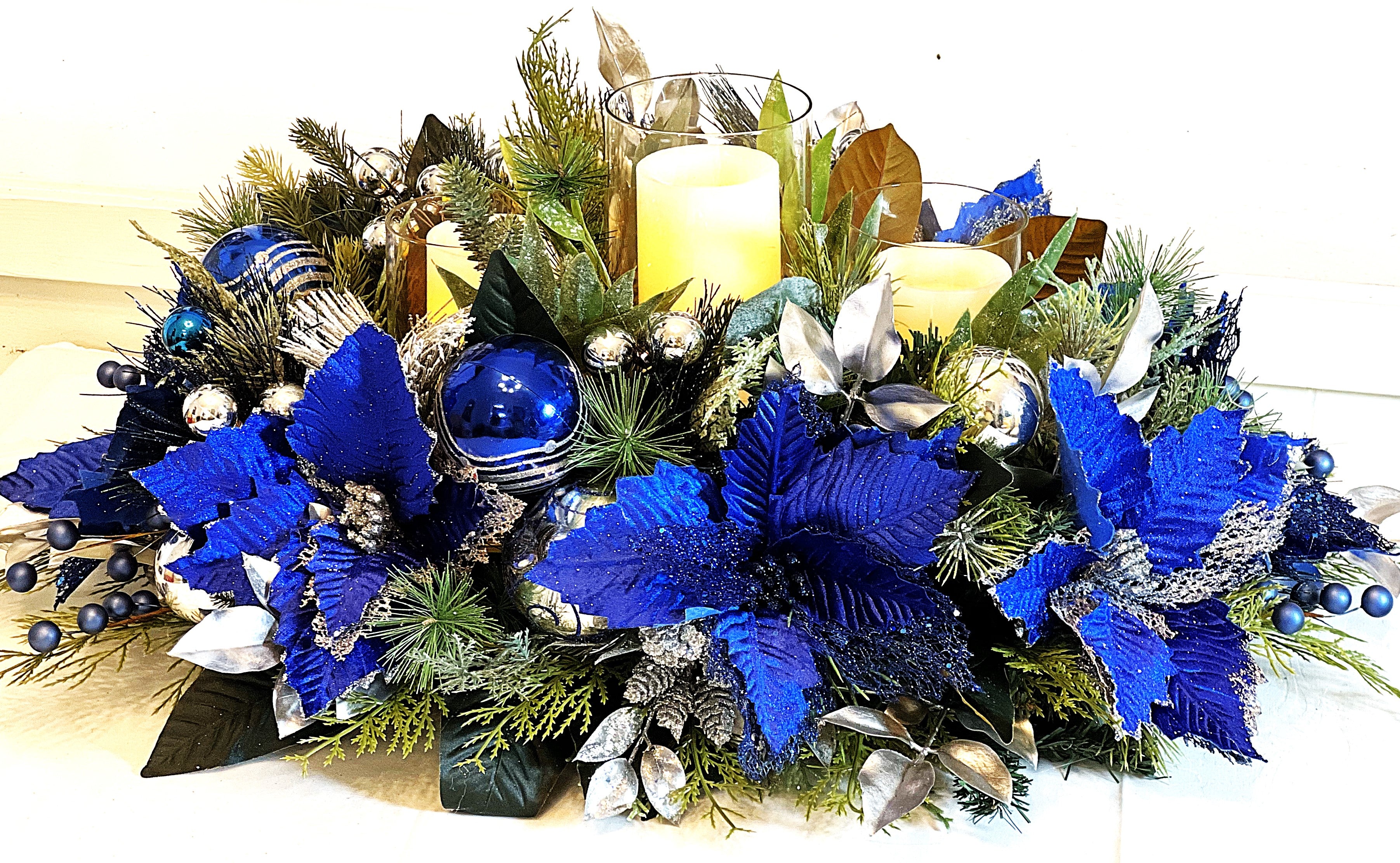 Blue Velvet Centerpiece- Holiday Home Decor- 30"Lx18"WX12"H