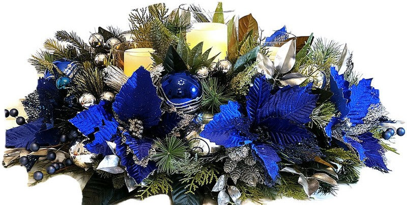 Blue Velvet Centerpiece- Holiday Home Decor- 30"Lx18"WX12"H