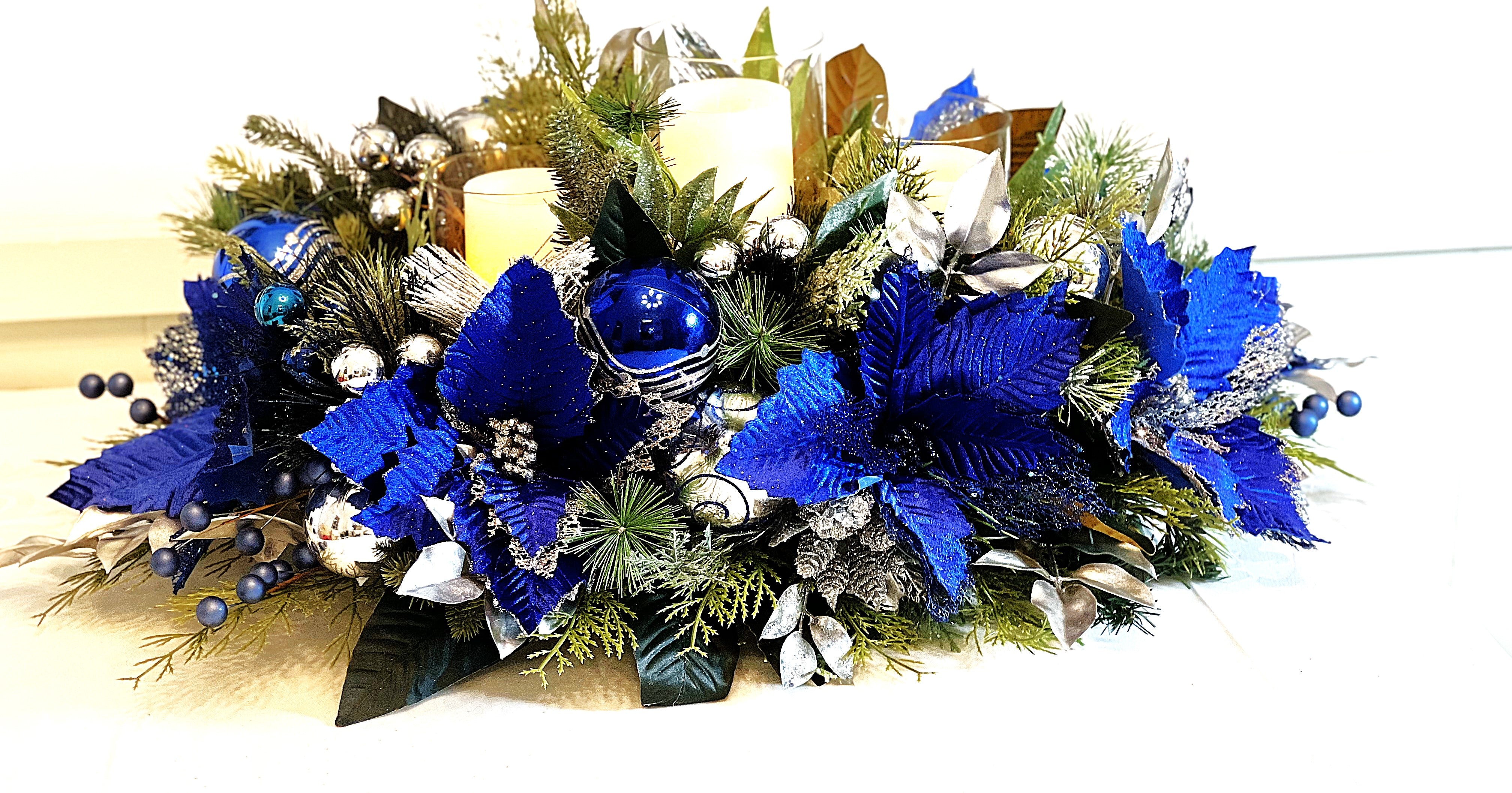 Blue Velvet Centerpiece- Holiday Home Decor- 30"Lx18"WX12"H