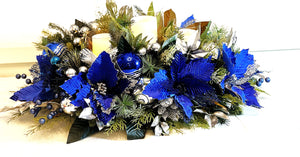Blue Velvet Centerpiece- Holiday Home Decor- 30"Lx18"WX12"H