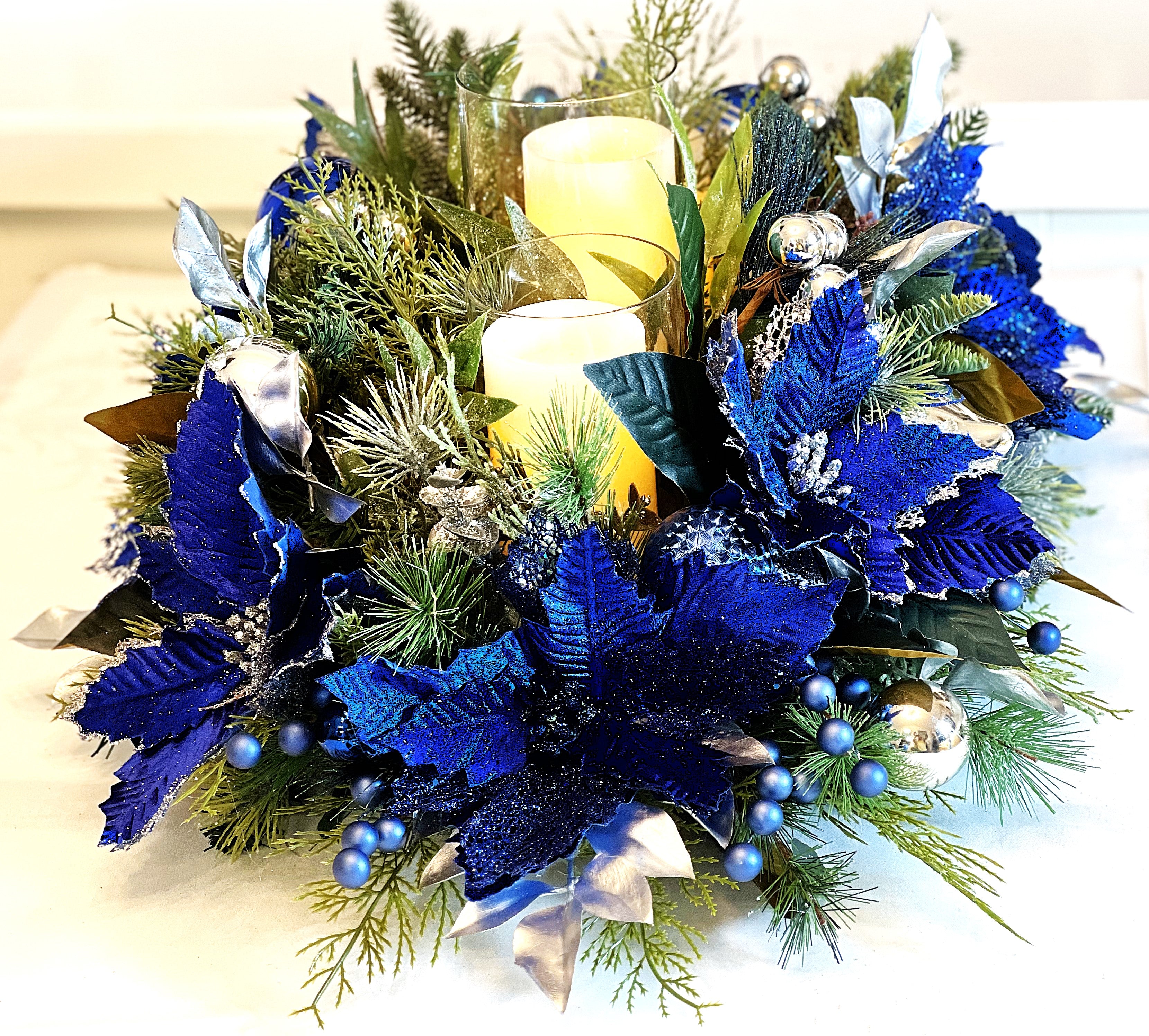 Blue Velvet Centerpiece- Holiday Home Decor- 30"Lx18"WX12"H