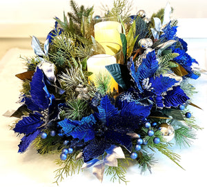 Blue Velvet Centerpiece- Holiday Home Decor- 30"Lx18"WX12"H