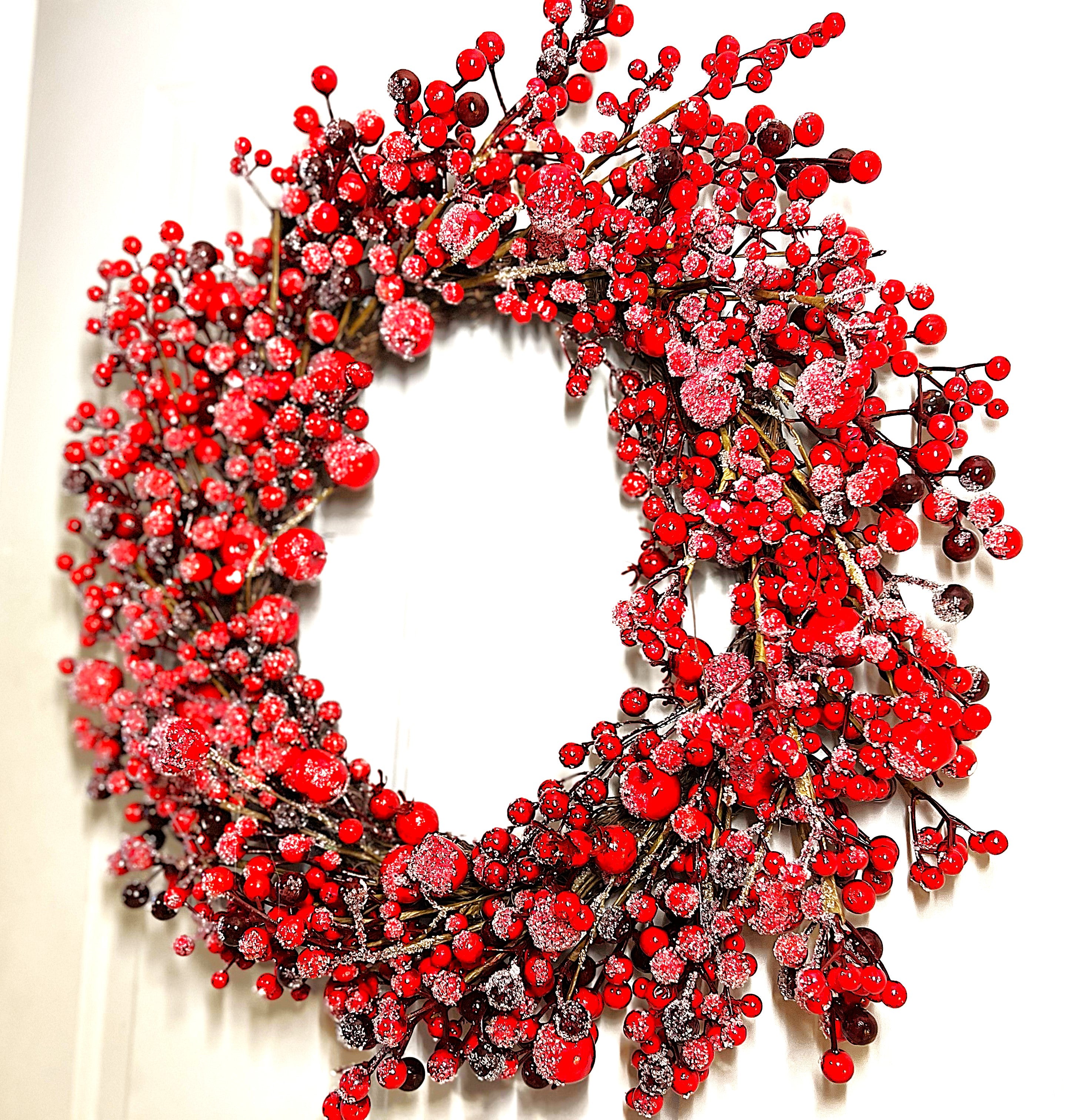 Berry Xmas Flocked Berry Wreath 22" Diameter