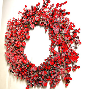 Berry Xmas Flocked Berry Wreath 22" Diameter