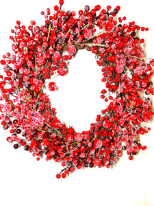 Berry Xmas Flocked Berry Wreath 22" Diameter