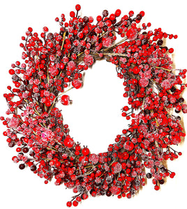 Berry Xmas Flocked Berry Wreath 22" Diameter