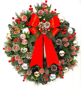 Christmas Elegance Wreath – 24" Pre-Lit Battery-Operated LED Wreath