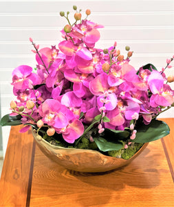 Exotic & Graceful Lavender Orchid Centerpiece, 22"Diameter X 22H X7" Gold Vase