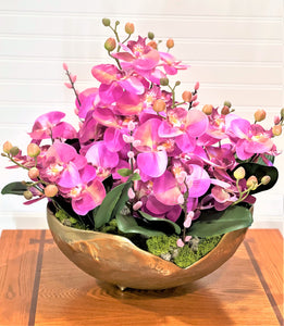 Exotic & Graceful Lavender Orchid Centerpiece, 22"Diameter X 22H X7" Gold Vase