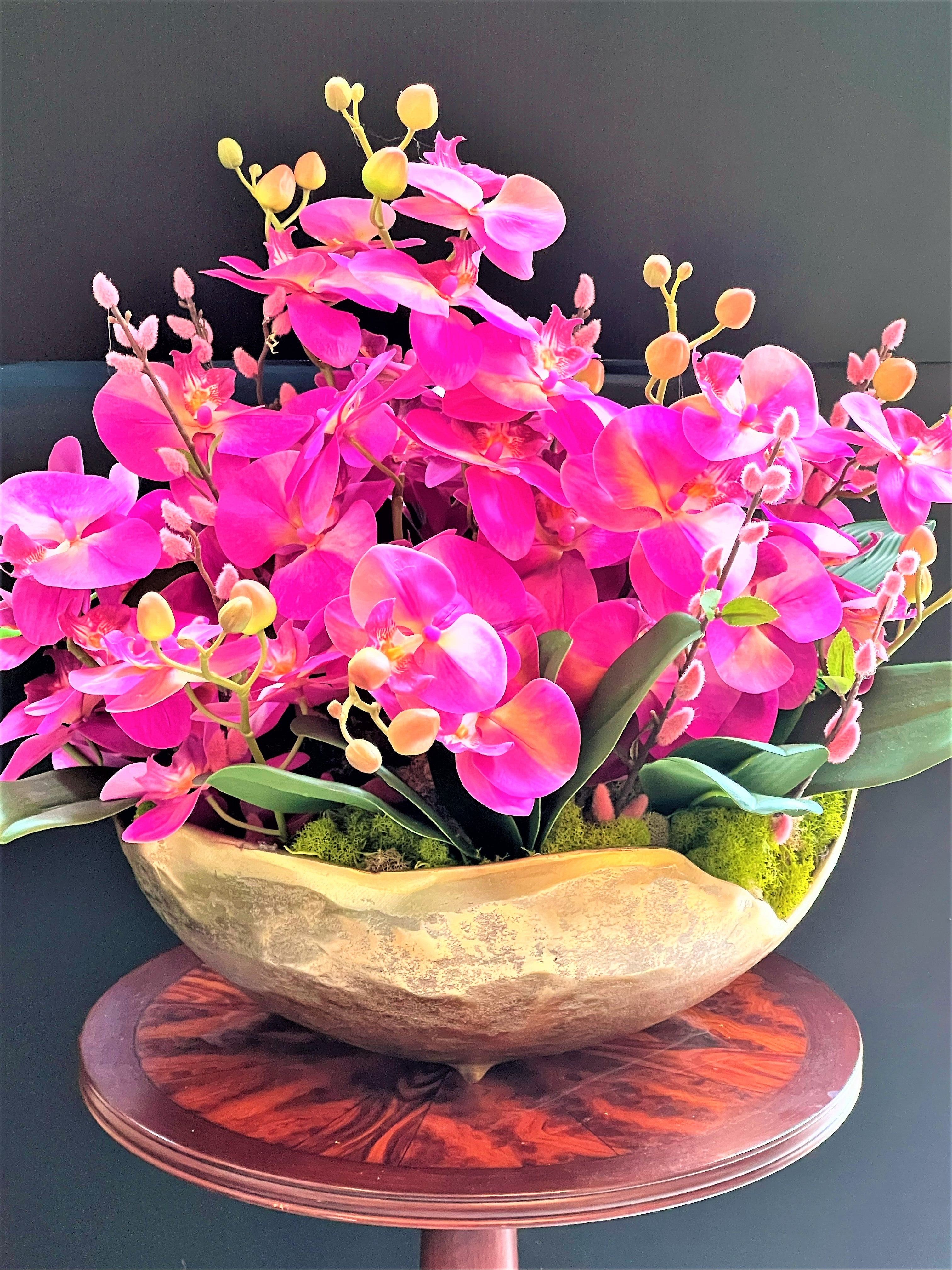 Exotic & Graceful Lavender Orchid Centerpiece, 22"Diameter X 22H X7" Gold Vase