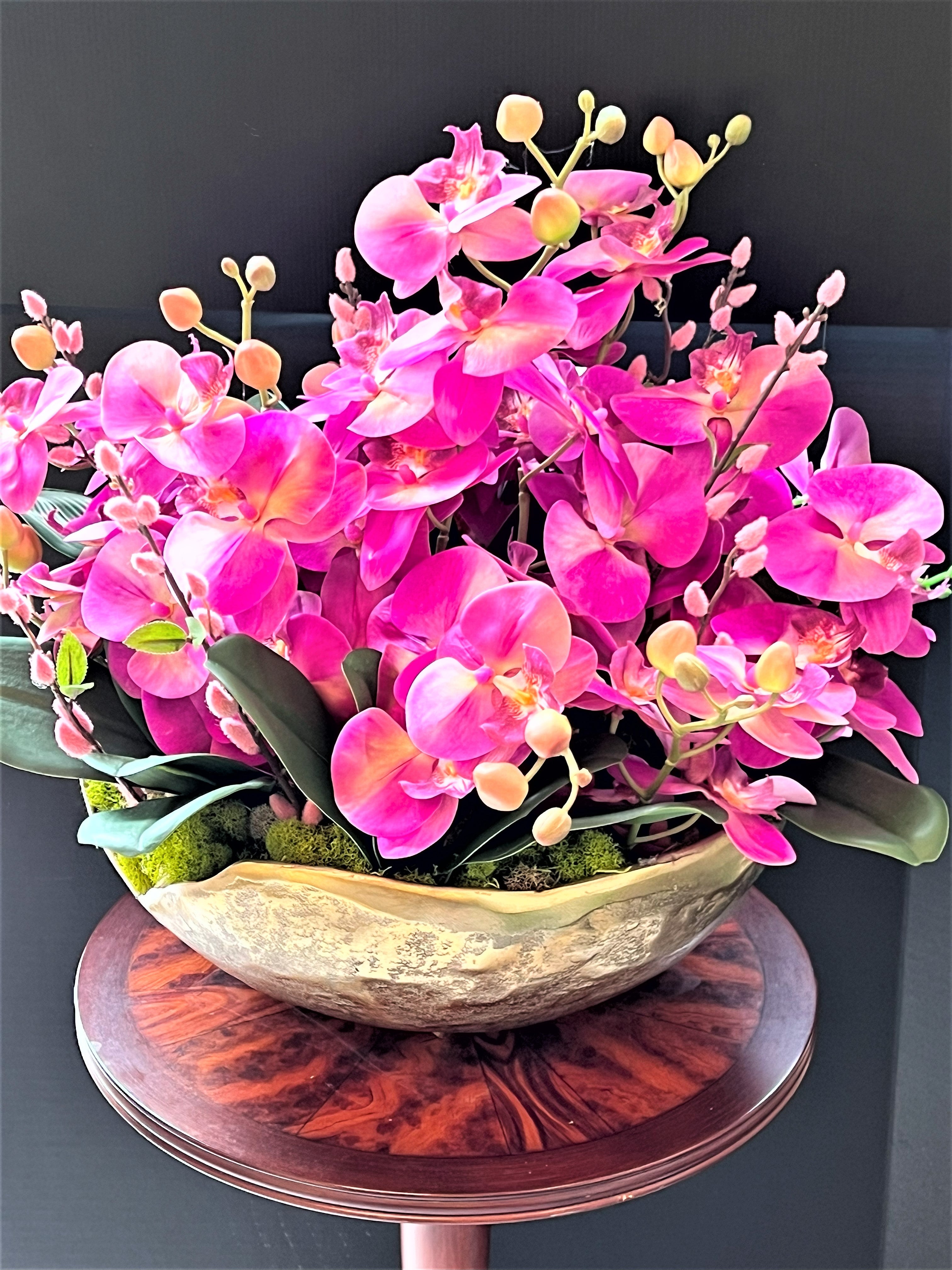 Exotic & Graceful Lavender Orchid Centerpiece, 22"Diameter X 22H X7" Gold Vase