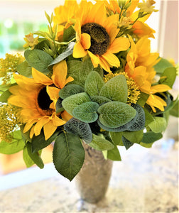 Sunflower Centerpiece, Home Décor, Gift 20"H X18"W with 10" Silver Vase