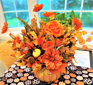 Happy Fall Centerpiece 24" H X 26" W in a Large Wicker Basket