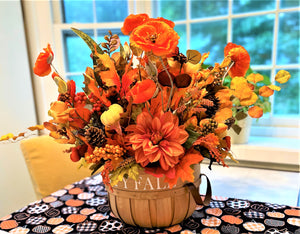 Happy Fall Centerpiece 24" H X 26" W in a Large Wicker Basket