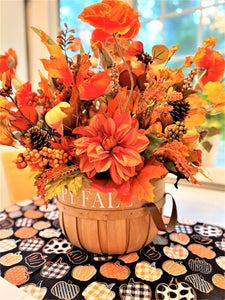 Happy Fall Centerpiece 24" H X 26" W in a Large Wicker Basket