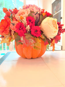 Table Centerpiece, Pumpkin Décor,  Floral, Fall, Wedding, Shower, Gift 16" W X 12" H