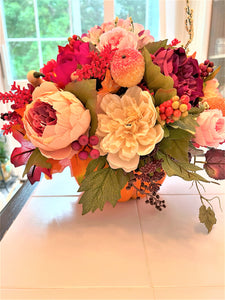 Table Centerpiece, Pumpkin Décor,  Floral, Fall, Wedding, Shower, Gift 16" W X 12" H