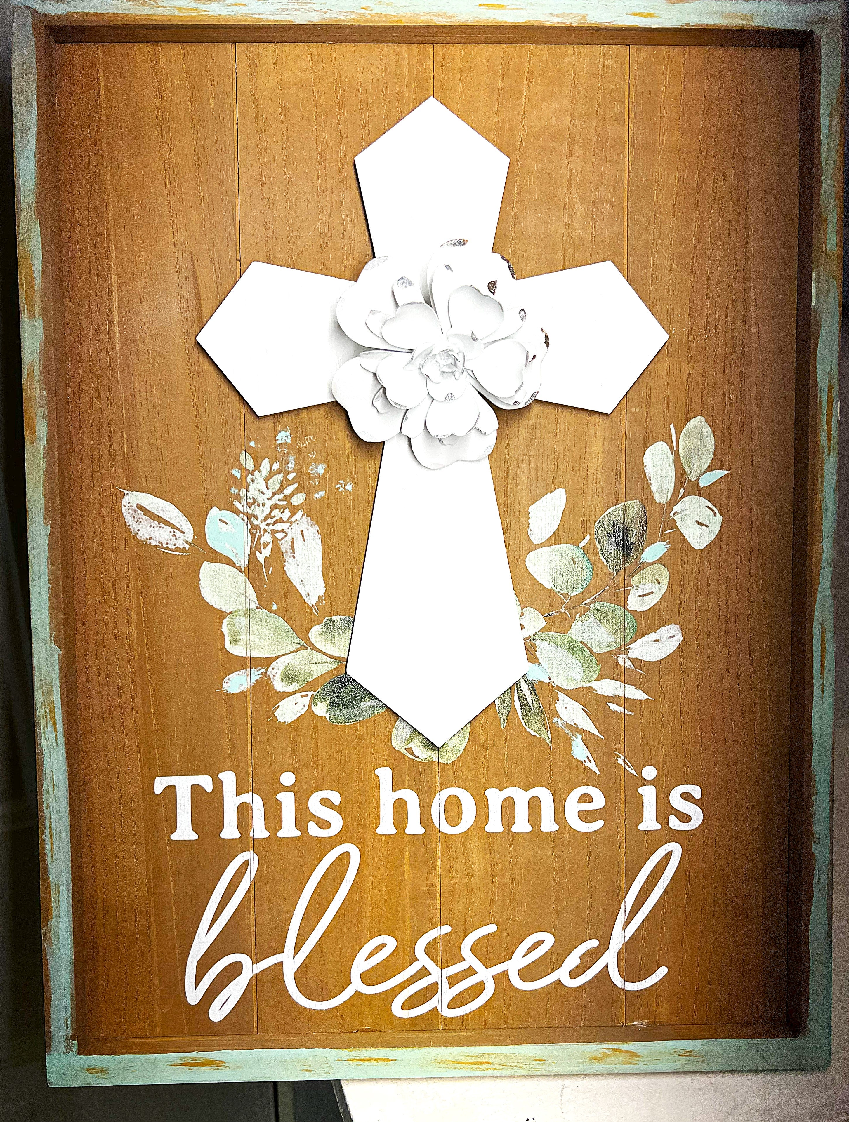 Wall Decor, Blessed Home Wall Decor, Easter Cross 16x12
