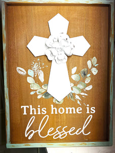 Wall Decor, Blessed Home Wall Decor, Easter Cross 16x12