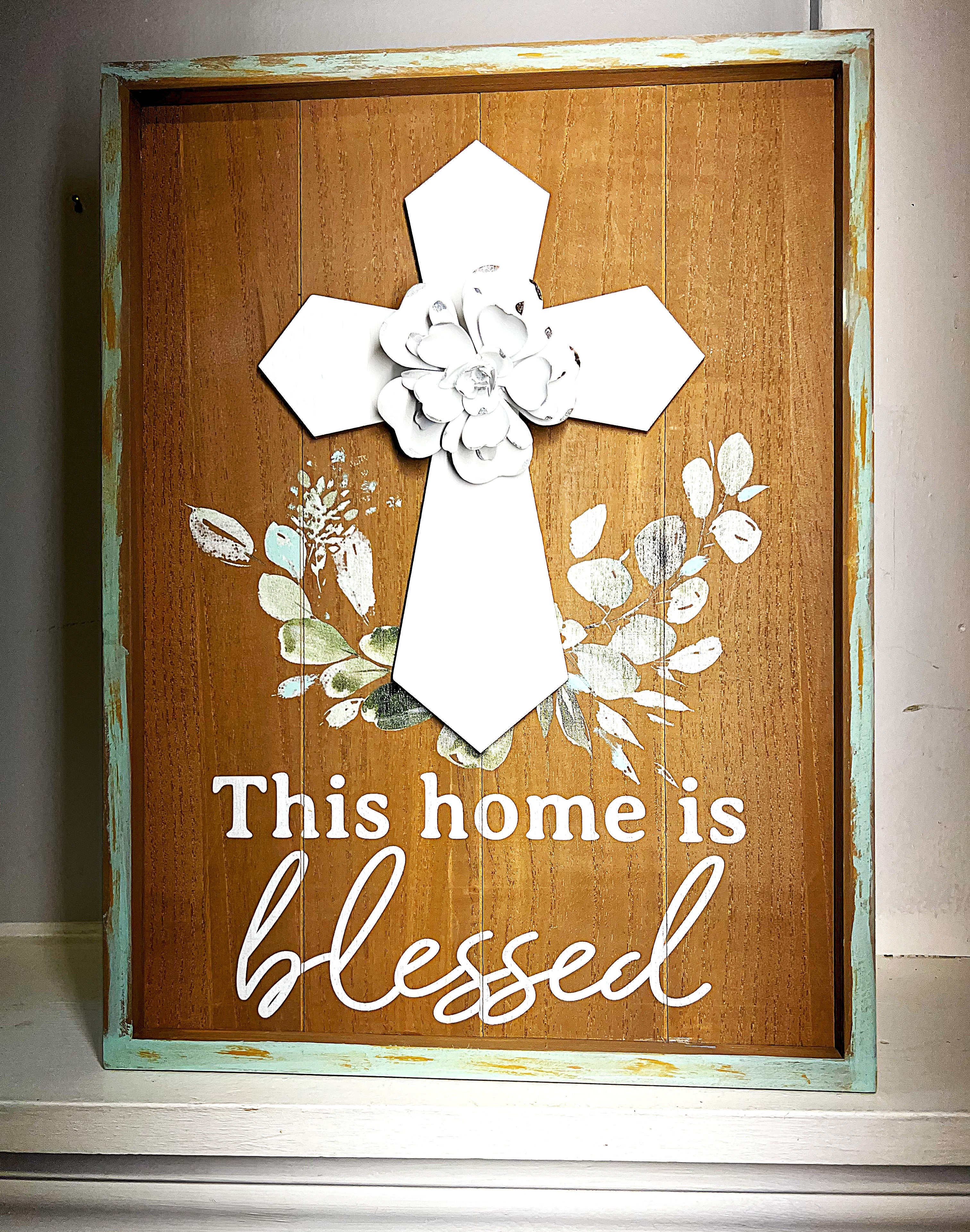 Wall Decor, Blessed Home Wall Decor, Easter Cross 16x12