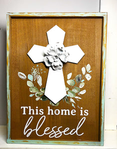 Wall Decor, Blessed Home Wall Decor, Easter Cross 16x12