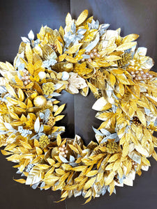 Xmas Wreath, Gold & Silver Magnolia Wreath 36"