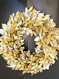 Xmas Wreath, Gold & Silver Magnolia Wreath 36"