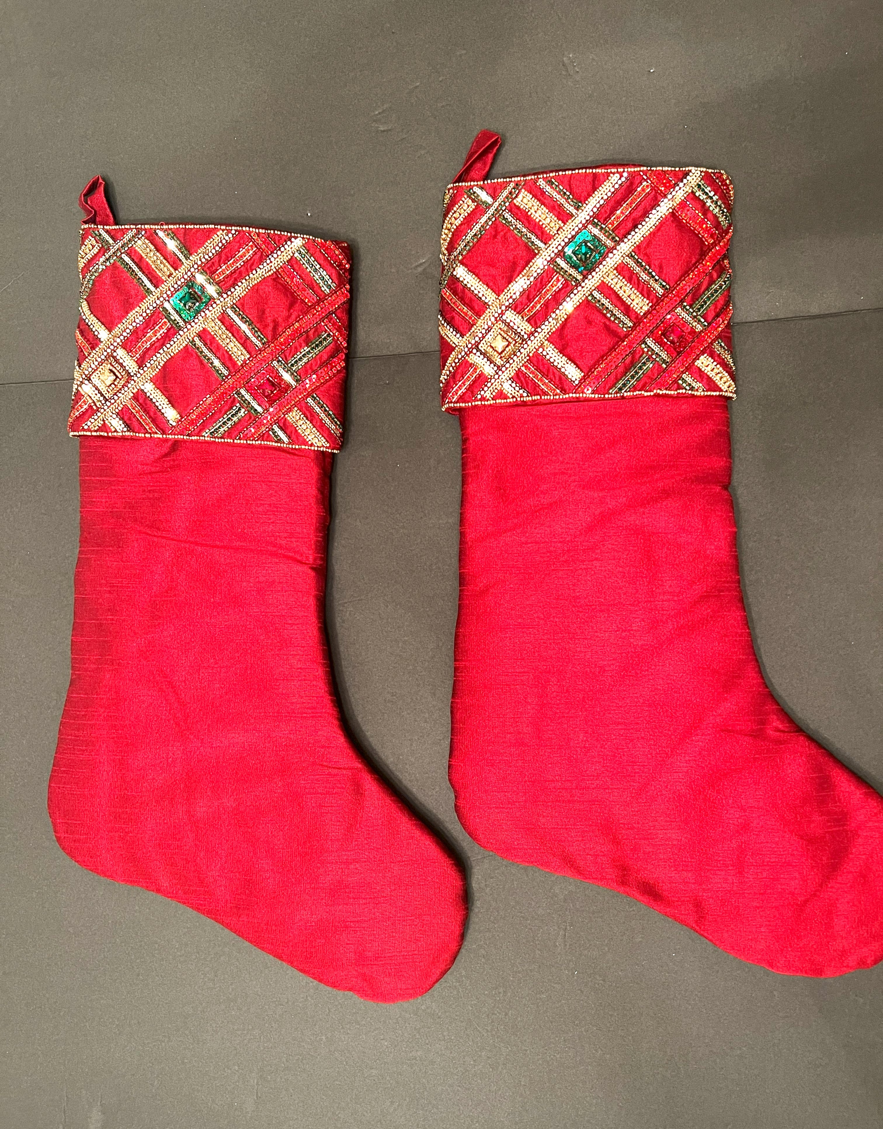 Classic Red Tartan Plaid  Luxe Christmas Tree Skirt 54" With Set Of 4 Stocking 20" L X 7" W
