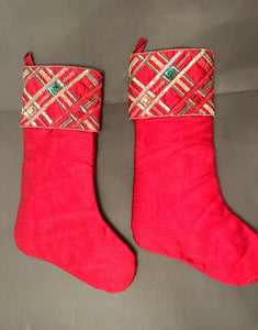 Classic Red Tartan Plaid  Luxe Christmas Tree Skirt 54" With Set Of 4 Stocking 20" L X 7" W