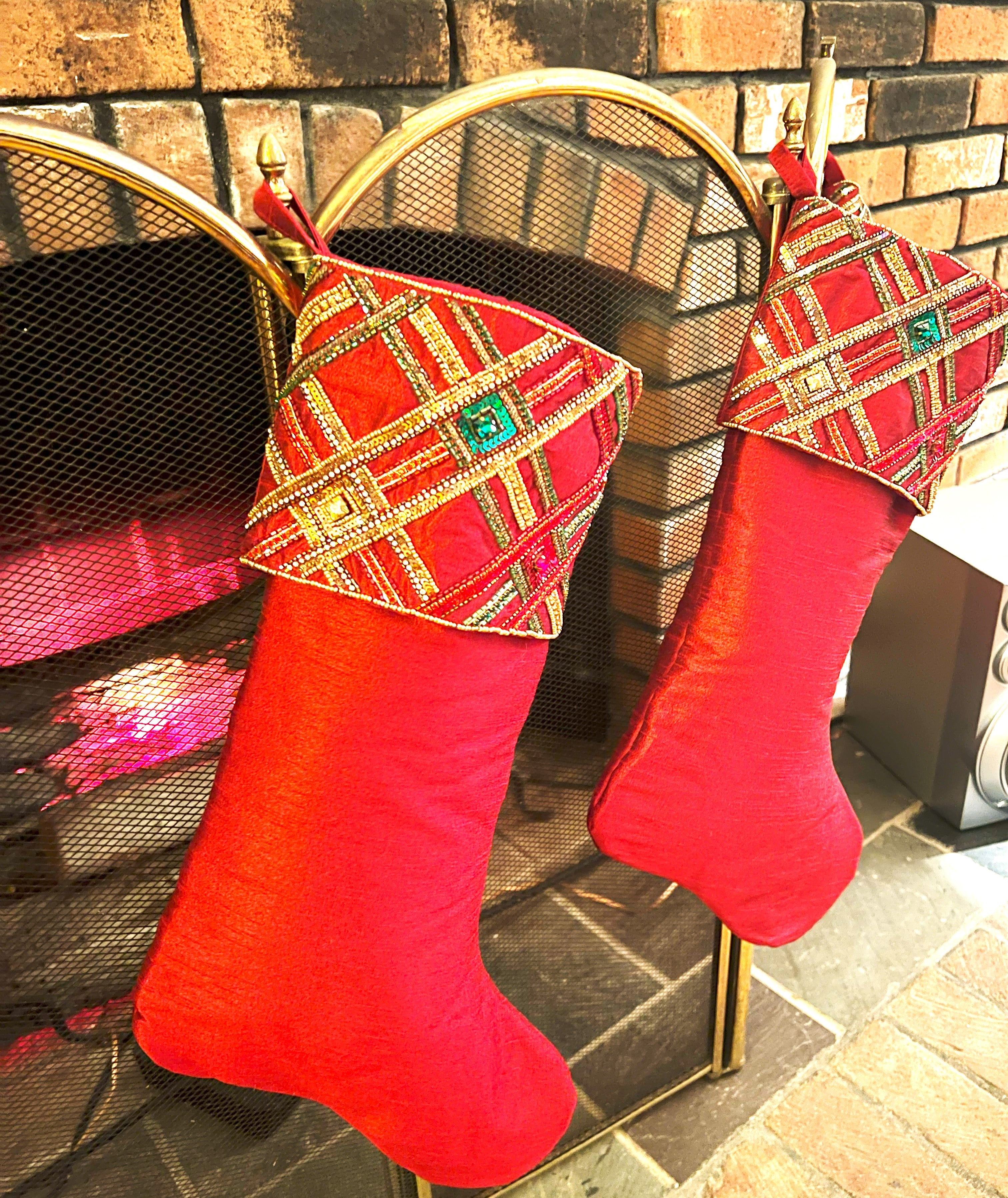 Classic Red Tartan Plaid  Luxe Christmas Stocking 20" L X 7" W
