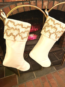 Gilded Bead Luxe Christmas Stocking   ( 20" X 7" Creamy White )