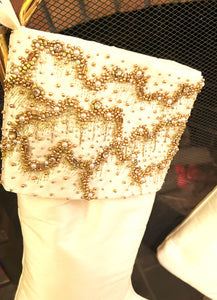 Gilded Bead Luxe Christmas Stocking   ( 20" X 7" Creamy White )