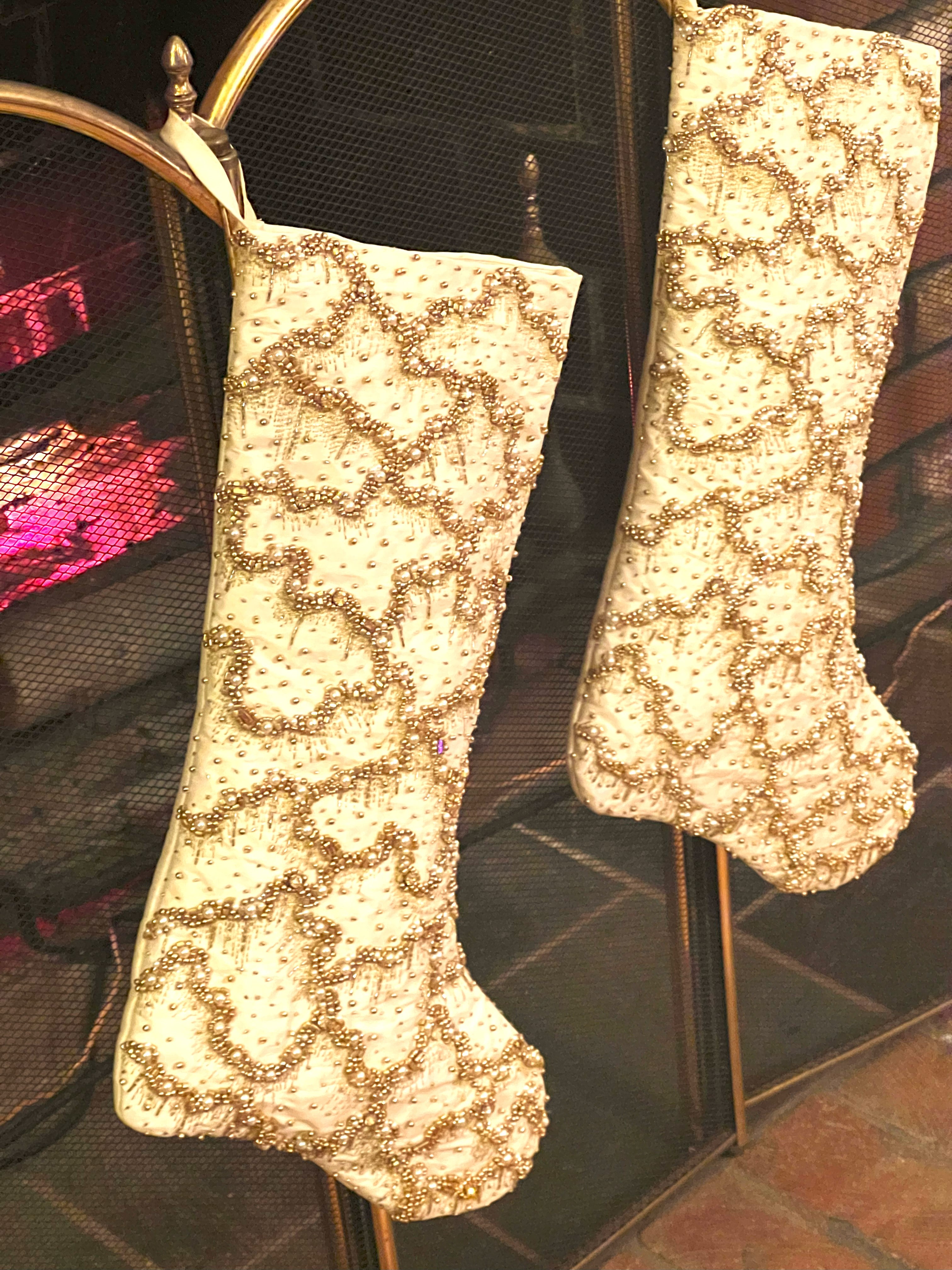 Gilded Bead Luxe Christmas Stocking   ( See Description)  20" L X 7" SETS OF 6- 4-2