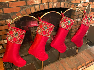 Classic Red Tartan Plaid  Luxe Christmas Tree Skirt 54" With Set Of 4 Stocking 20" L X 7" W