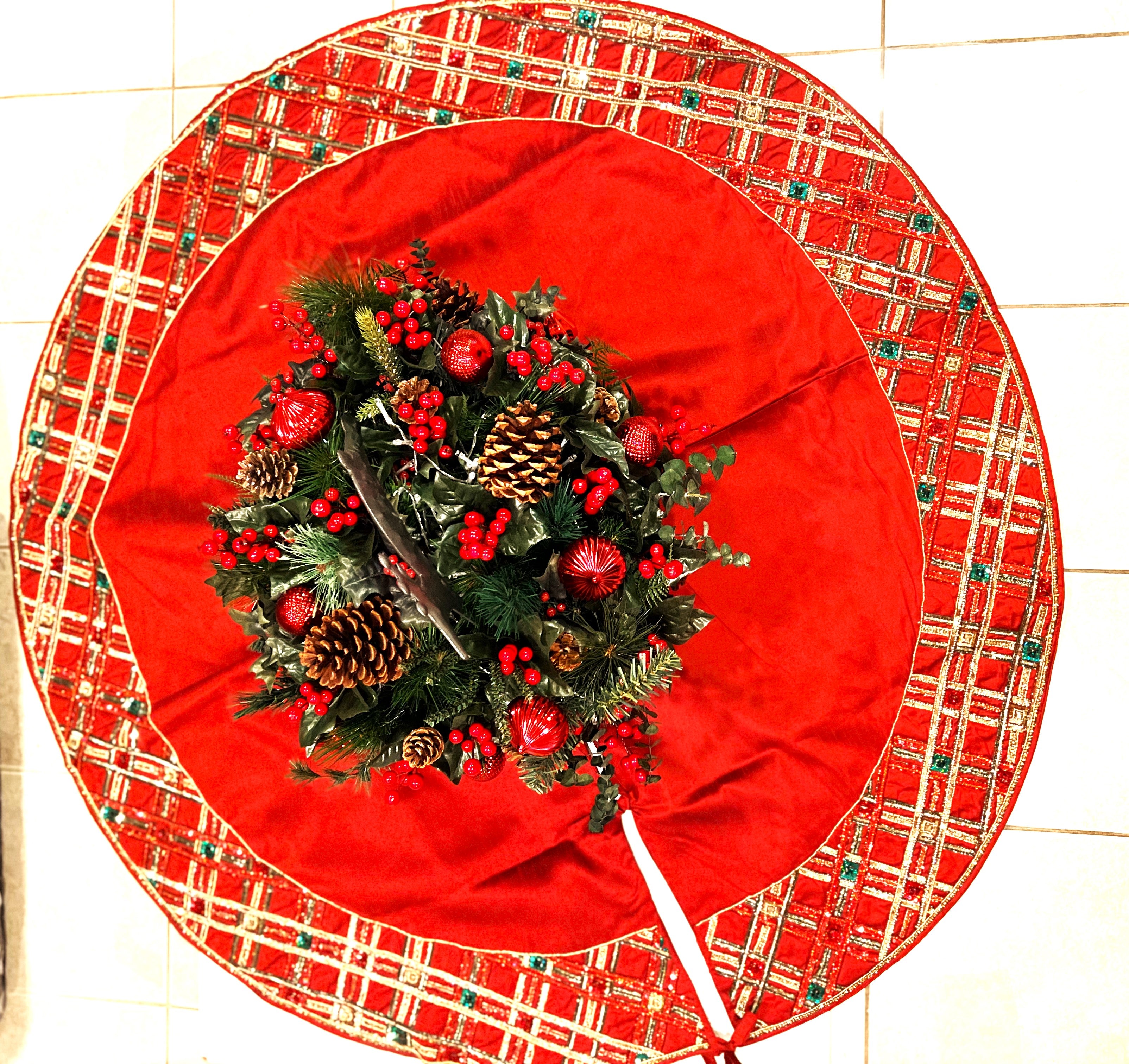 Classic Red Tartan Plaid Christmas Tree Skirt  54" Round