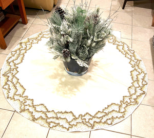 Stunning Gold Christmas Beaded Mist Tree Skirt 54" Round
