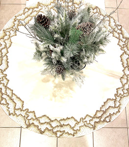 Stunning Gold Christmas Beaded Mist Tree Skirt 54" Round