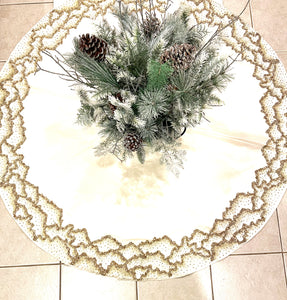 Stunning Gold Christmas Beaded Mist Tree Skirt 54" Round