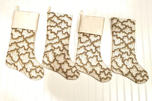 Gilded Bead Luxe Christmas Stocking   ( 20" X 7" Creamy White )