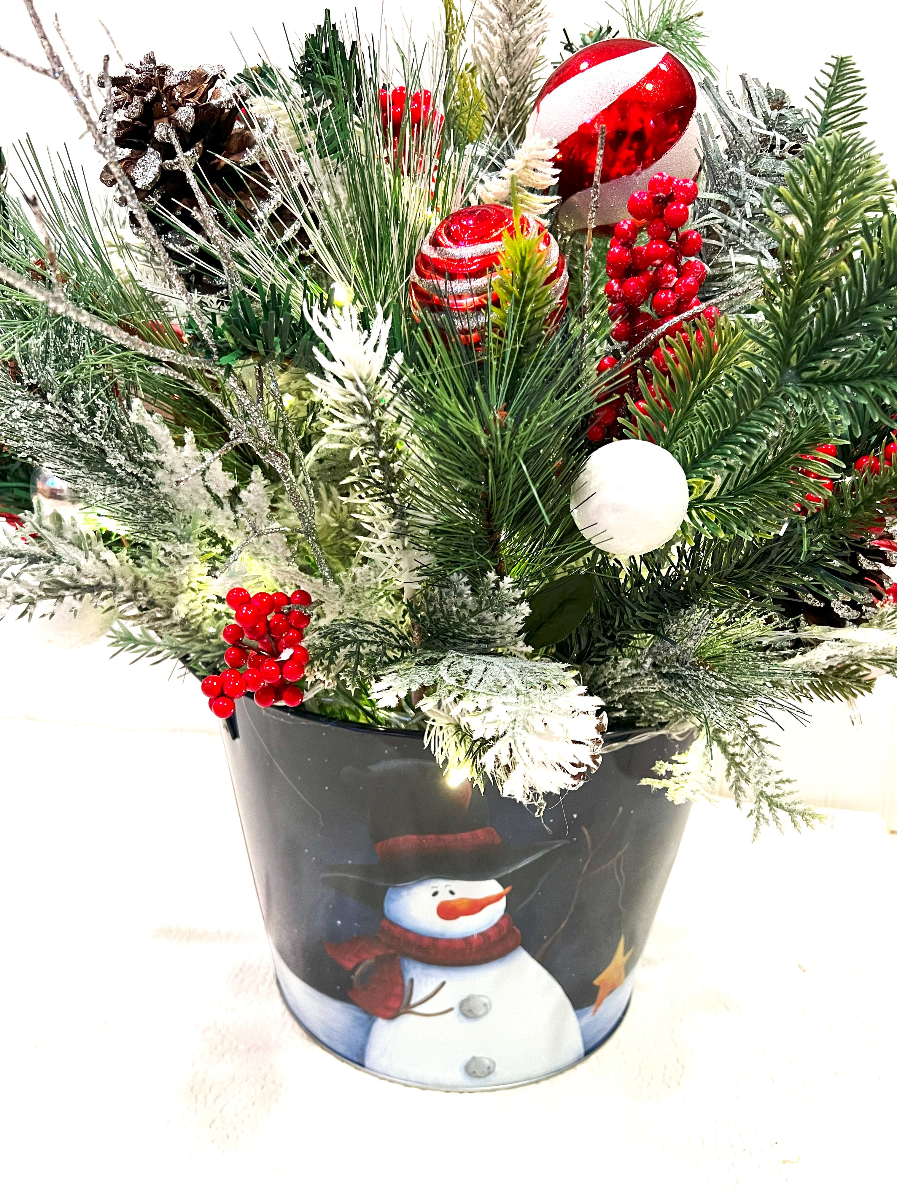Christmas LED Lights In A Frosted Snowman Container- 22" Wide X 24" H