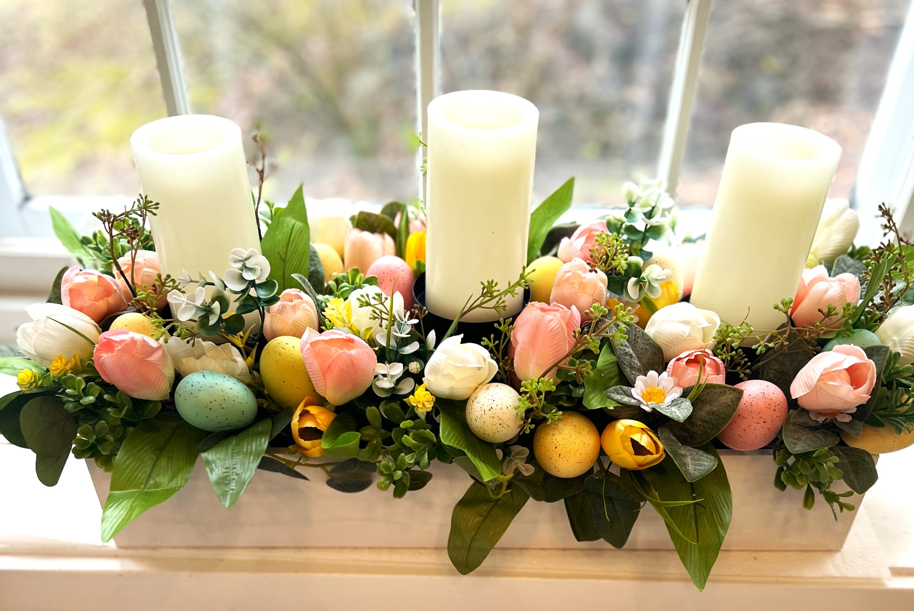 Easter  Candle Centerpiece, 24"L X 1 2"W X 10" H