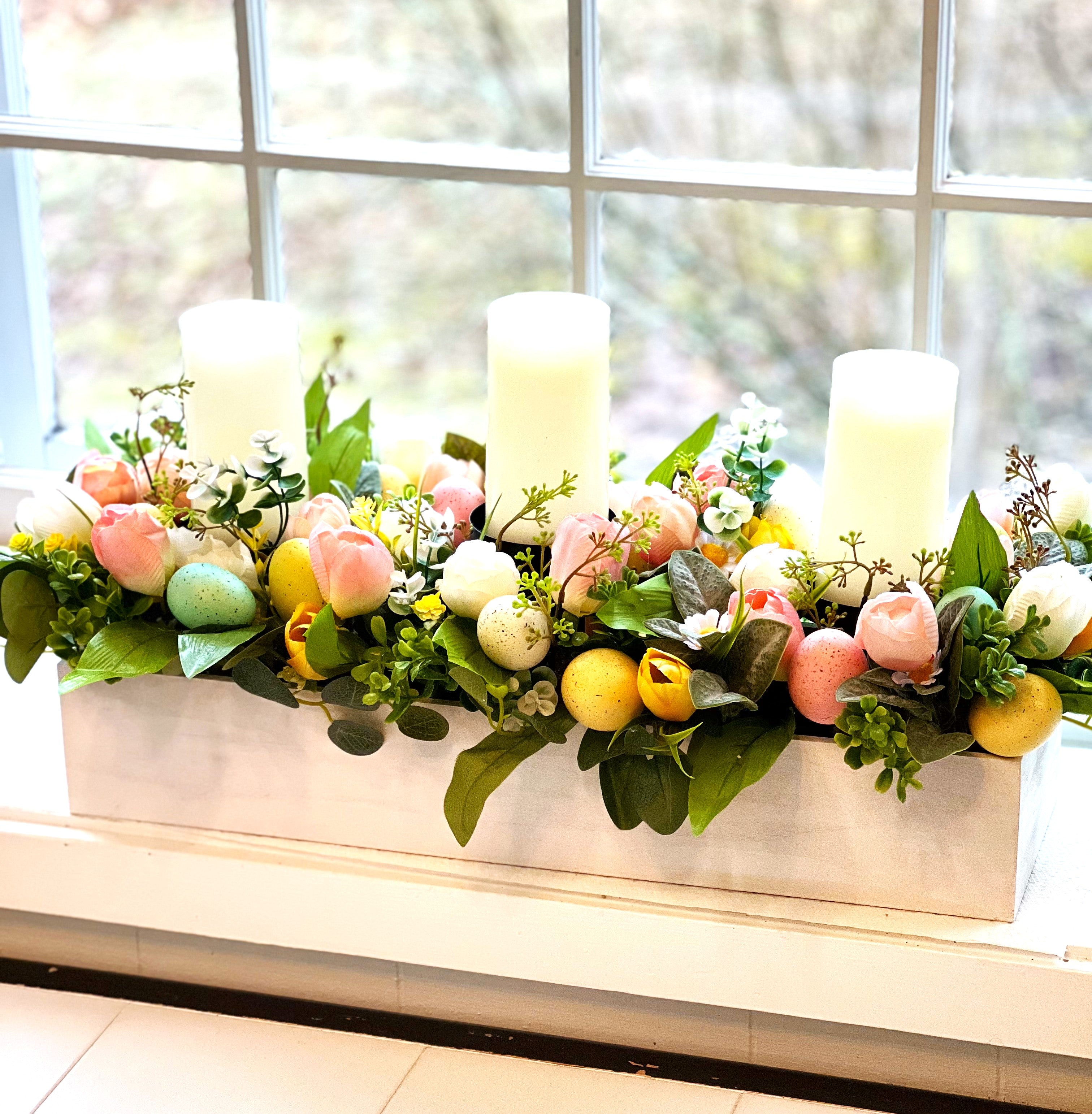 Easter  Candle Centerpiece, 24"L X 1 2"W X 10" H